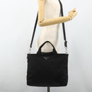 PRADA Hand Bag Nylon 2way Black Silver Auth ep14390A-26