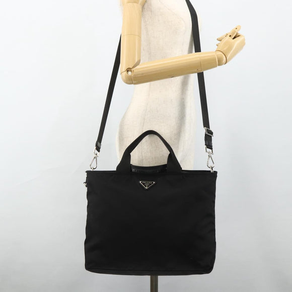 PRADA Hand Bag Nylon 2way Black Silver Auth ep14390A