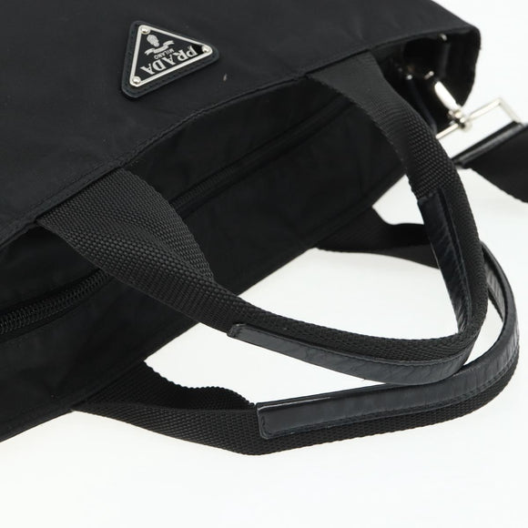 PRADA Hand Bag Nylon 2way Black Silver Auth ep14390A