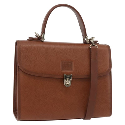 Burberrys Hand Bag Leather 2way Brown Silver Auth ep14396
