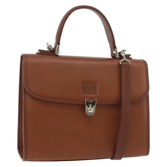 Burberrys Hand Bag Leather 2way Brown Silver Auth ep14396
