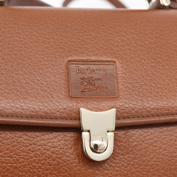Burberrys Hand Bag Leather 2way Brown Silver Auth ep14396