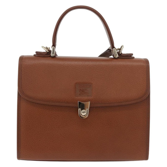 Burberrys Hand Bag Leather 2way Brown Silver Auth ep14396