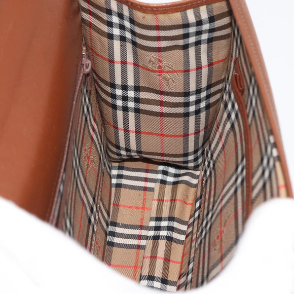 Burberrys Hand Bag Leather 2way Brown Silver Auth ep14396