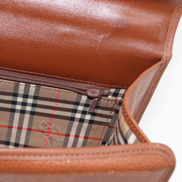 Burberrys Hand Bag Leather 2way Brown Silver Auth ep14396