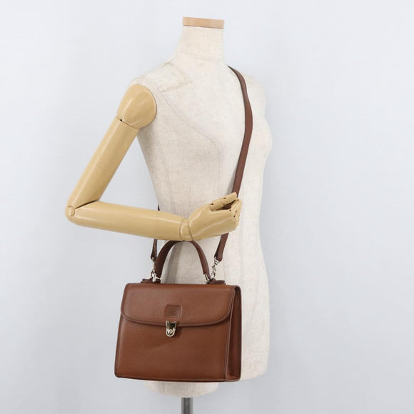 Burberrys Hand Bag Leather 2way Brown Silver Auth ep14396