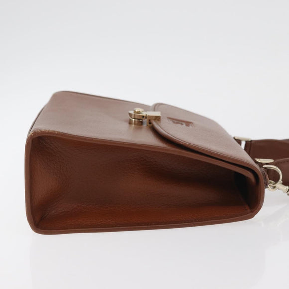 Burberrys Hand Bag Leather 2way Brown Silver Auth ep14396