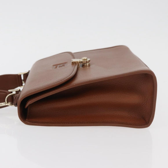 Burberrys Hand Bag Leather 2way Brown Silver Auth ep14396