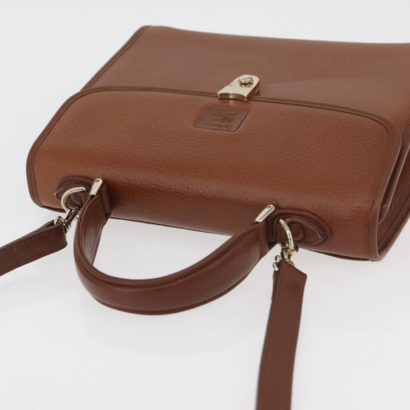 Burberrys Hand Bag Leather 2way Brown Silver Auth ep14396
