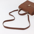 Burberrys Hand Bag Leather 2way Brown Silver Auth ep14396-9