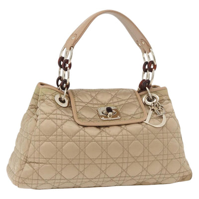 Christian Dior Canage Lady Dior Hand Bag Nylon Gold Auth ep14417A