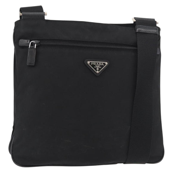 PRADA Shoulder Bag Nylon Black Silver Auth ep14418A