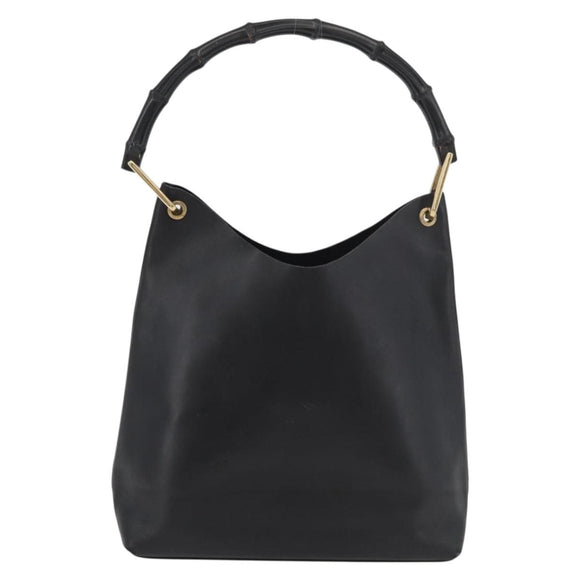 GUCCI Bamboo Shoulder Bag Leather Black Gold 001 2058 1880 0 Auth ep14420