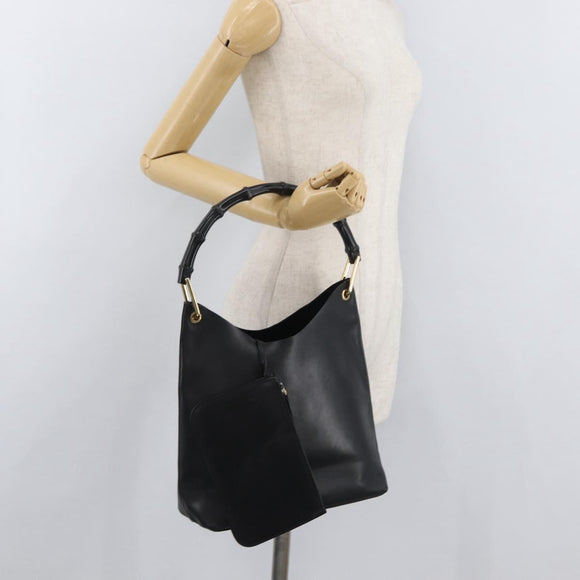 GUCCI Bamboo Shoulder Bag Leather Black Gold 001 2058 1880 0 Auth ep14420