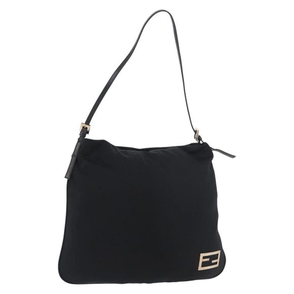 FENDI Shoulder Bag Nylon Black Silver Auth ep14422