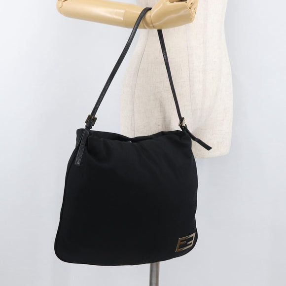FENDI Shoulder Bag Nylon Black Silver Auth ep14422