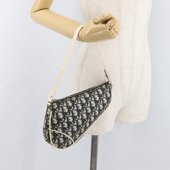 Christian Dior Trotter Canvas Saddle Pouch PVC Black Silver Auth ep14436