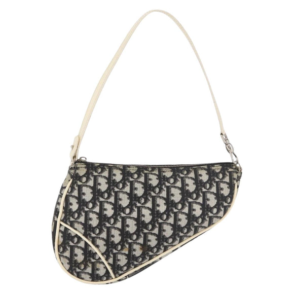 Christian Dior Trotter Canvas Saddle Pouch PVC Black Silver Auth ep14436