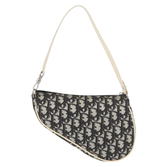Christian Dior Trotter Canvas Saddle Pouch PVC Black Silver Auth ep14436