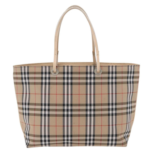 BURBERRY Nova Check Hand Bag Nylon Beige Silver Auth ep14441A