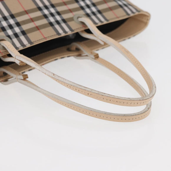 BURBERRY Nova Check Hand Bag Nylon Beige Silver Auth ep14441A
