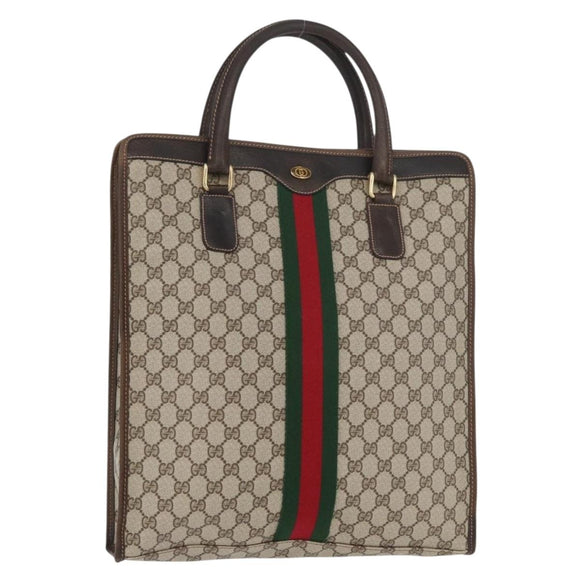 GUCCI GG Supreme Web Sherry Line Tote Bag PVC Beige Gold 010 378 Auth ep14443