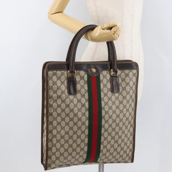GUCCI GG Supreme Web Sherry Line Tote Bag PVC Beige Gold 010 378 Auth ep14443