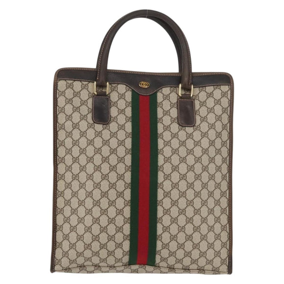 GUCCI GG Supreme Web Sherry Line Tote Bag PVC Beige Gold 010 378 Auth ep14443