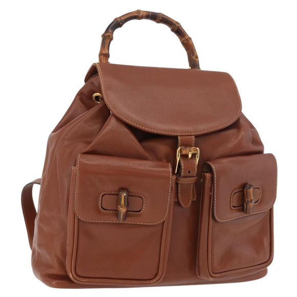 GUCCI Bamboo Backpack Leather Brown Gold 003 2058 0016 Auth ep14447