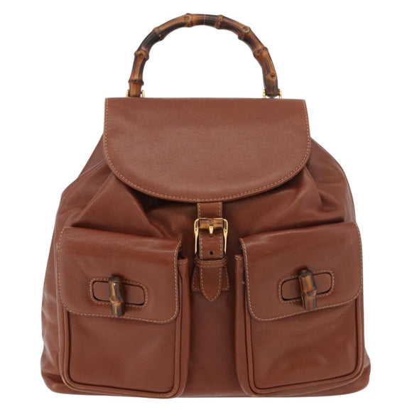 GUCCI Bamboo Backpack Leather Brown Gold 003 2058 0016 Auth ep14447