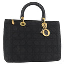 Christian Dior Canage Lady Dior Hand Bag Nylon Black Gold Auth ep14452-1