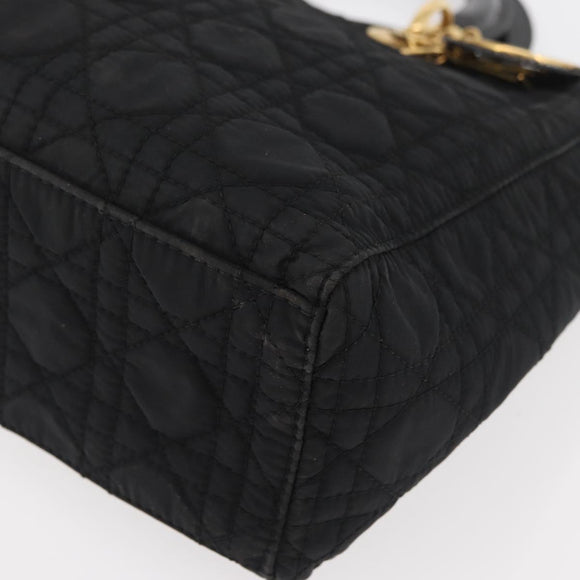 Christian Dior Canage Lady Dior Hand Bag Nylon Black Gold Auth ep14452