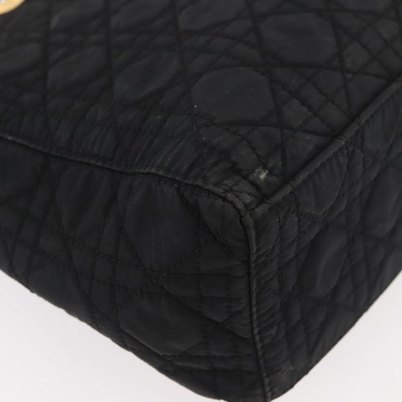 Christian Dior Canage Lady Dior Hand Bag Nylon Black Gold Auth ep14452