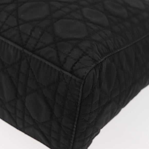 Christian Dior Canage Lady Dior Hand Bag Nylon Black Gold Auth ep14452