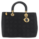 Christian Dior Canage Lady Dior Hand Bag Nylon Black Gold Auth ep14452-2