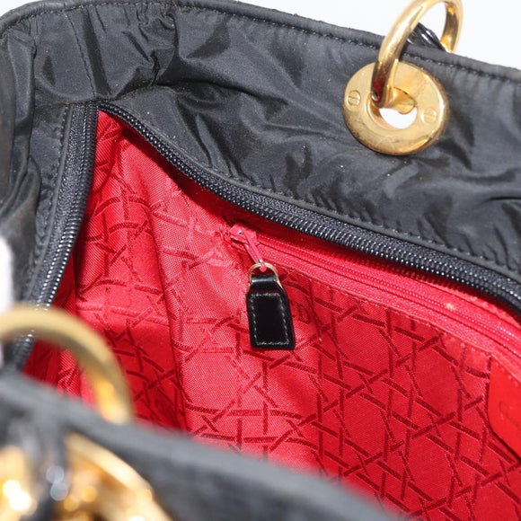 Christian Dior Canage Lady Dior Hand Bag Nylon Black Gold Auth ep14452