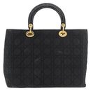 Christian Dior Canage Lady Dior Hand Bag Nylon Black Gold Auth ep14452-3
