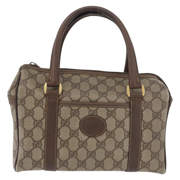 GUCCI GG Supreme Web Sherry Line Boston Bag PVC Beige Gold Auth ep14457