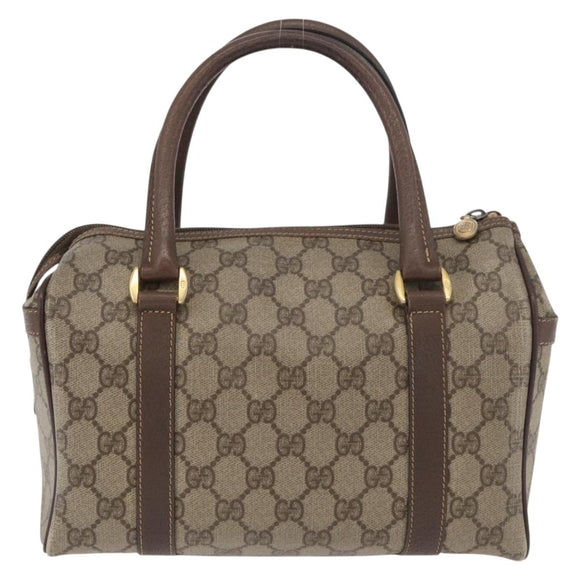 GUCCI GG Supreme Web Sherry Line Boston Bag PVC Beige Gold Auth ep14457