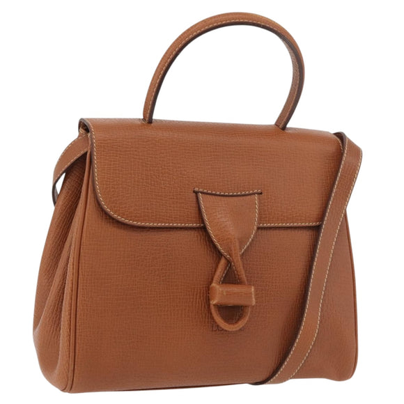 LOEWE Hand Bag Leather 2way Brown Gold Auth ep14461