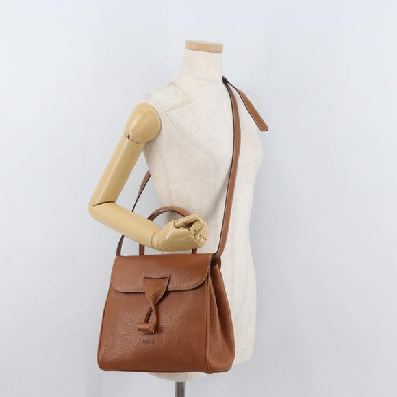 LOEWE Hand Bag Leather 2way Brown Gold Auth ep14461