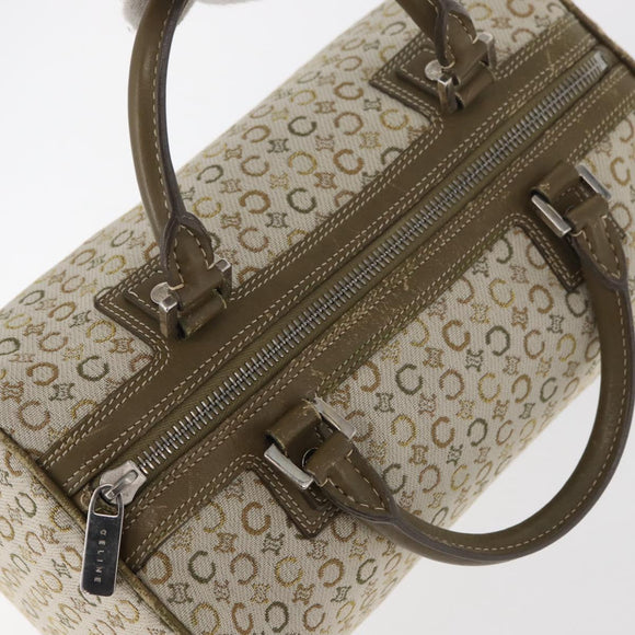 CELINE C Macadam Canvas Mini Boston Bag Khaki Silver Auth ep14462
