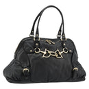 GUCCI Horsebit Hand Bag Leather Black Gold 189890 Auth ep14463-1