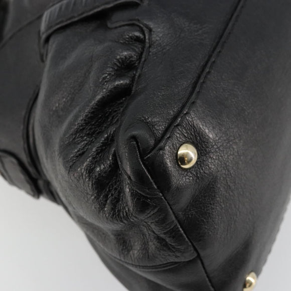 GUCCI Horsebit Hand Bag Leather Black Gold 189890 Auth ep14463