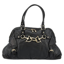 GUCCI Horsebit Hand Bag Leather Black Gold 189890 Auth ep14463-13