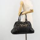 GUCCI Horsebit Hand Bag Leather Black Gold 189890 Auth ep14463-23