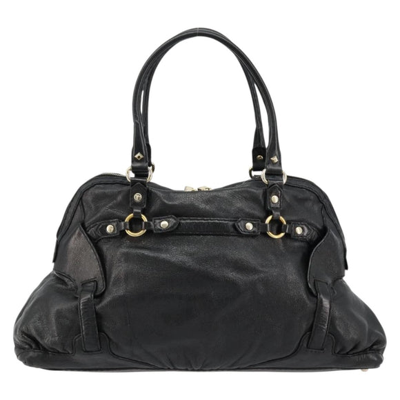 GUCCI Horsebit Hand Bag Leather Black Gold 189890 Auth ep14463
