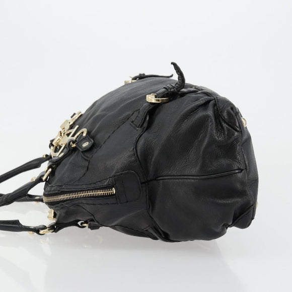 GUCCI Horsebit Hand Bag Leather Black Gold 189890 Auth ep14463