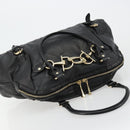 GUCCI Horsebit Hand Bag Leather Black Gold 189890 Auth ep14463-6