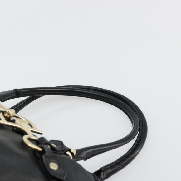 GUCCI Horsebit Hand Bag Leather Black Gold 189890 Auth ep14463